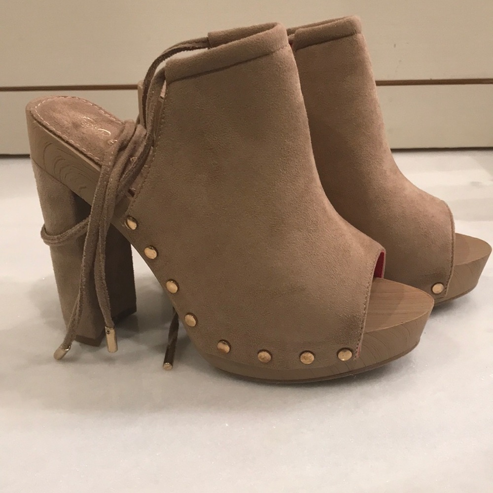 Suede heels with ankle wrap